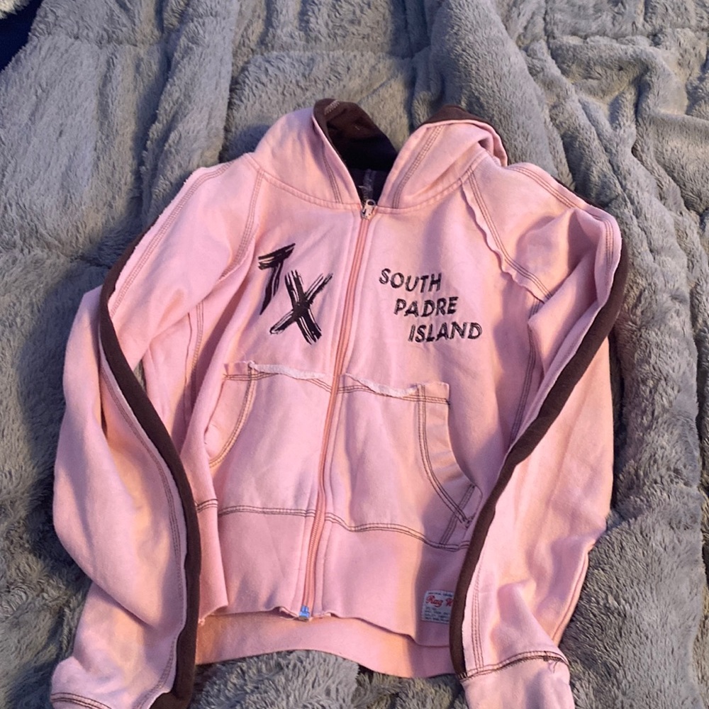 Pink with brown cropped South padre TX zip up hoodie
